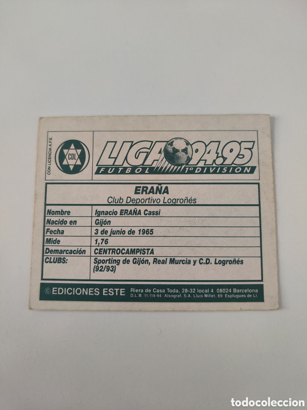 Cromos de f&uacute;tbol: Este 94 95 sin pegar Logro&ntilde;&eacute;s Era&ntilde;a - Foto 2