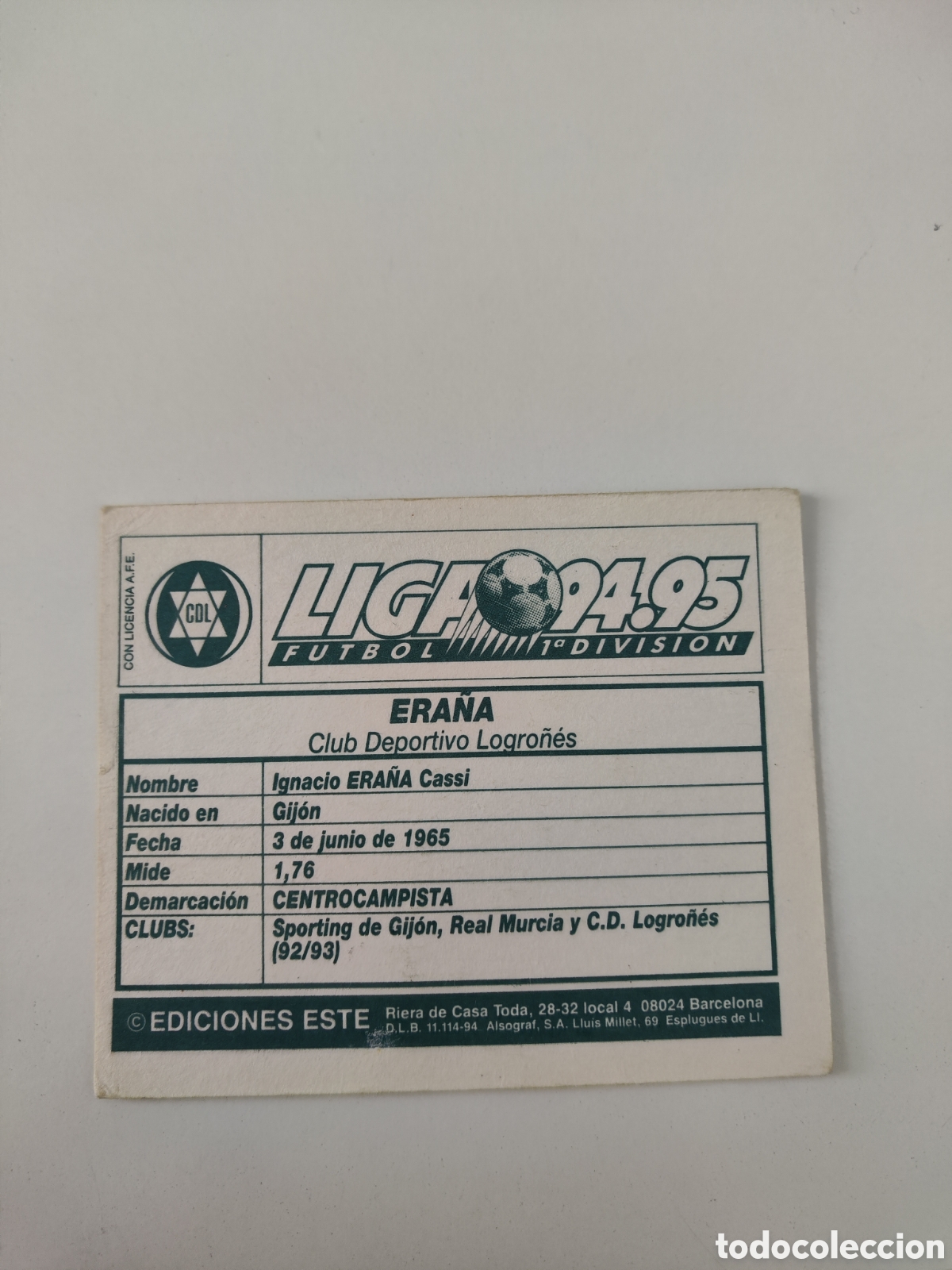 Cromos de f&uacute;tbol: Este 94 95 sin pegar Logro&ntilde;&eacute;s Era&ntilde;a - Foto 2