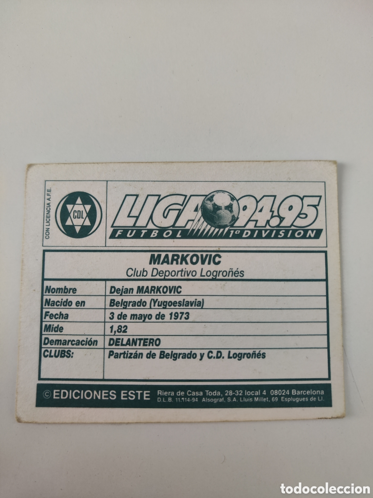 Cromos de f&uacute;tbol: Este 94 95 sin pegar Logro&ntilde;&eacute;s Markovic - Foto 2