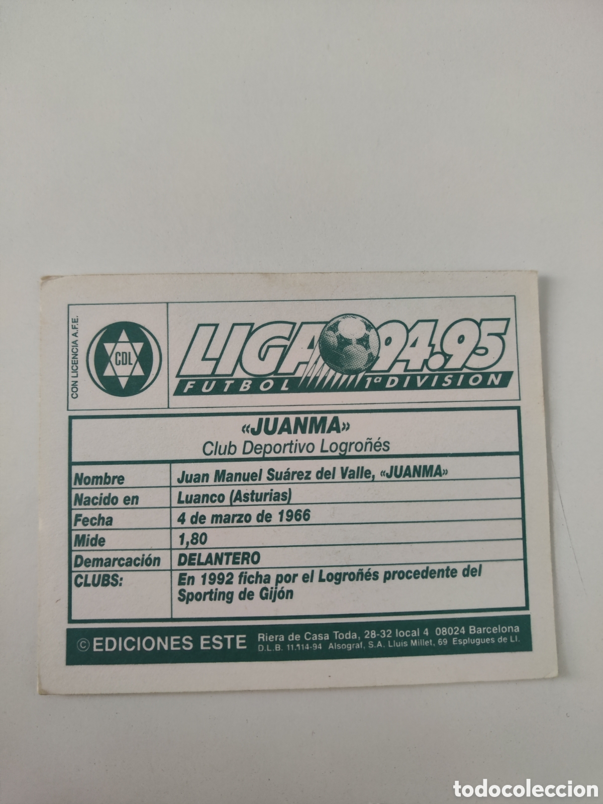 Cromos de f&uacute;tbol: Este 94 95 sin pegar Logro&ntilde;&eacute;s Juanma - Foto 2