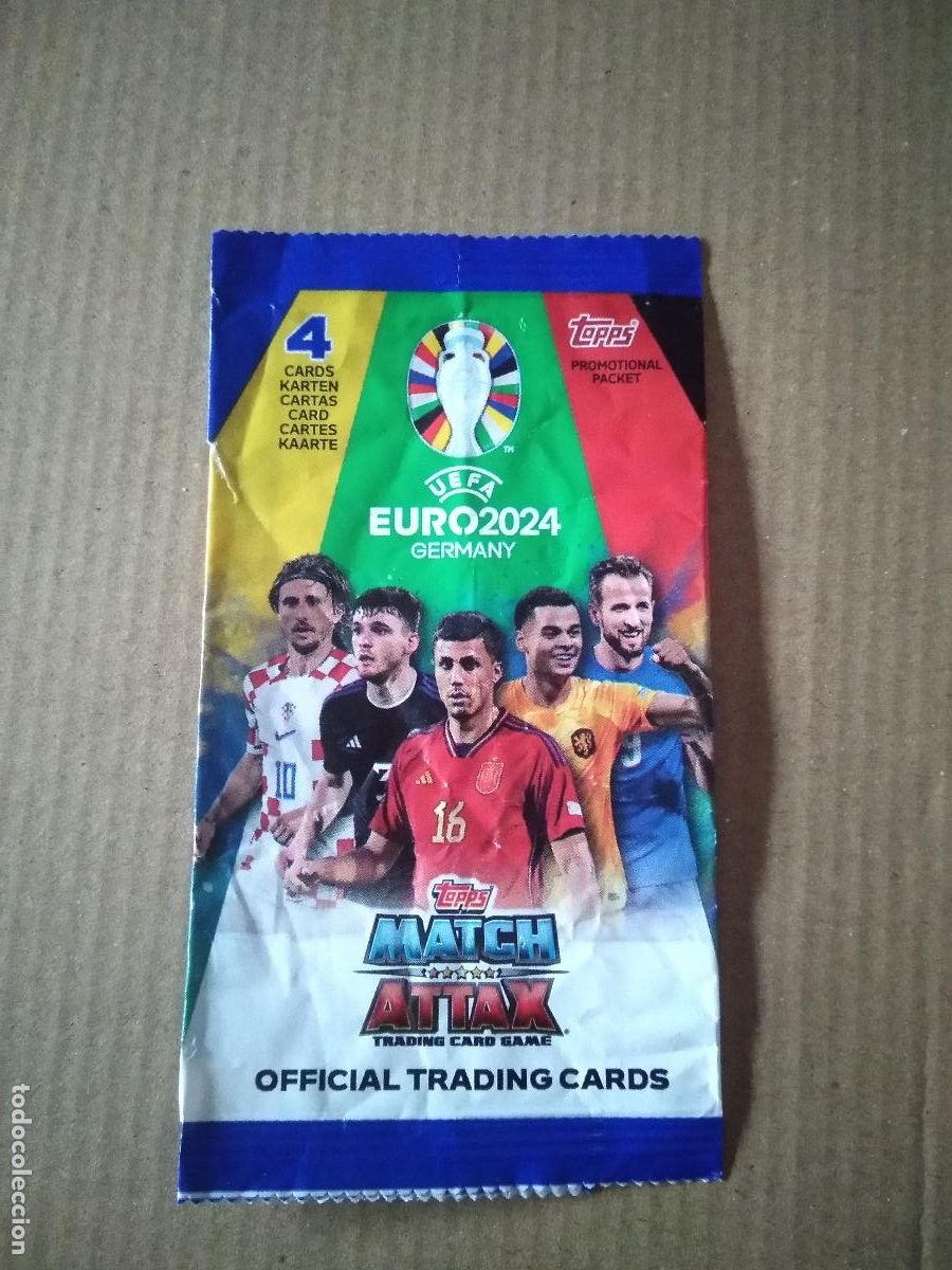Cromos de F&uacute;tbol: SOBRE VACIO CROMO FUTBOL EURO 2024 EUROCOPA MATCH ATTAX TOPPS RODRI GAKPO KANE MODRIC ROBERTSON