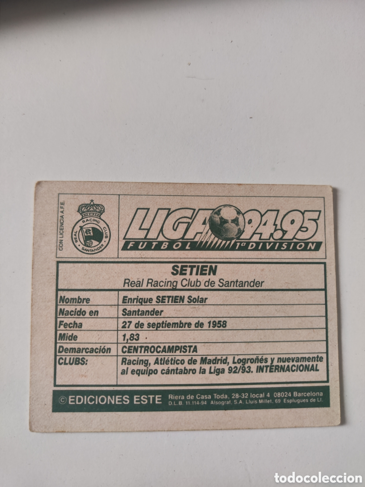 Cromos de f&uacute;tbol: Este 94 95 sin pegar Racing Santander Setien - Foto 2