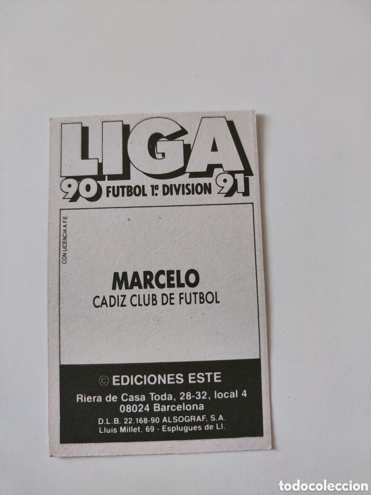 Cromos de f&uacute;tbol: Este 90 91 sin pegar C&aacute;diz Marcelo - Foto 2