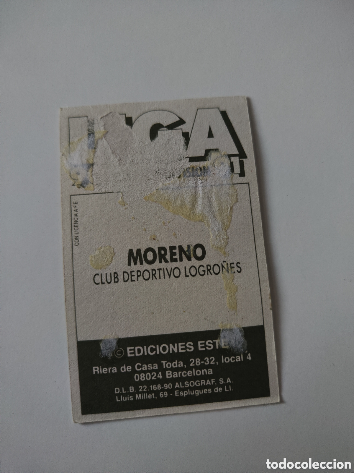 Cromos de f&uacute;tbol: Este 90 91 despegado Logro&ntilde;&eacute;s Moreno - Foto 2