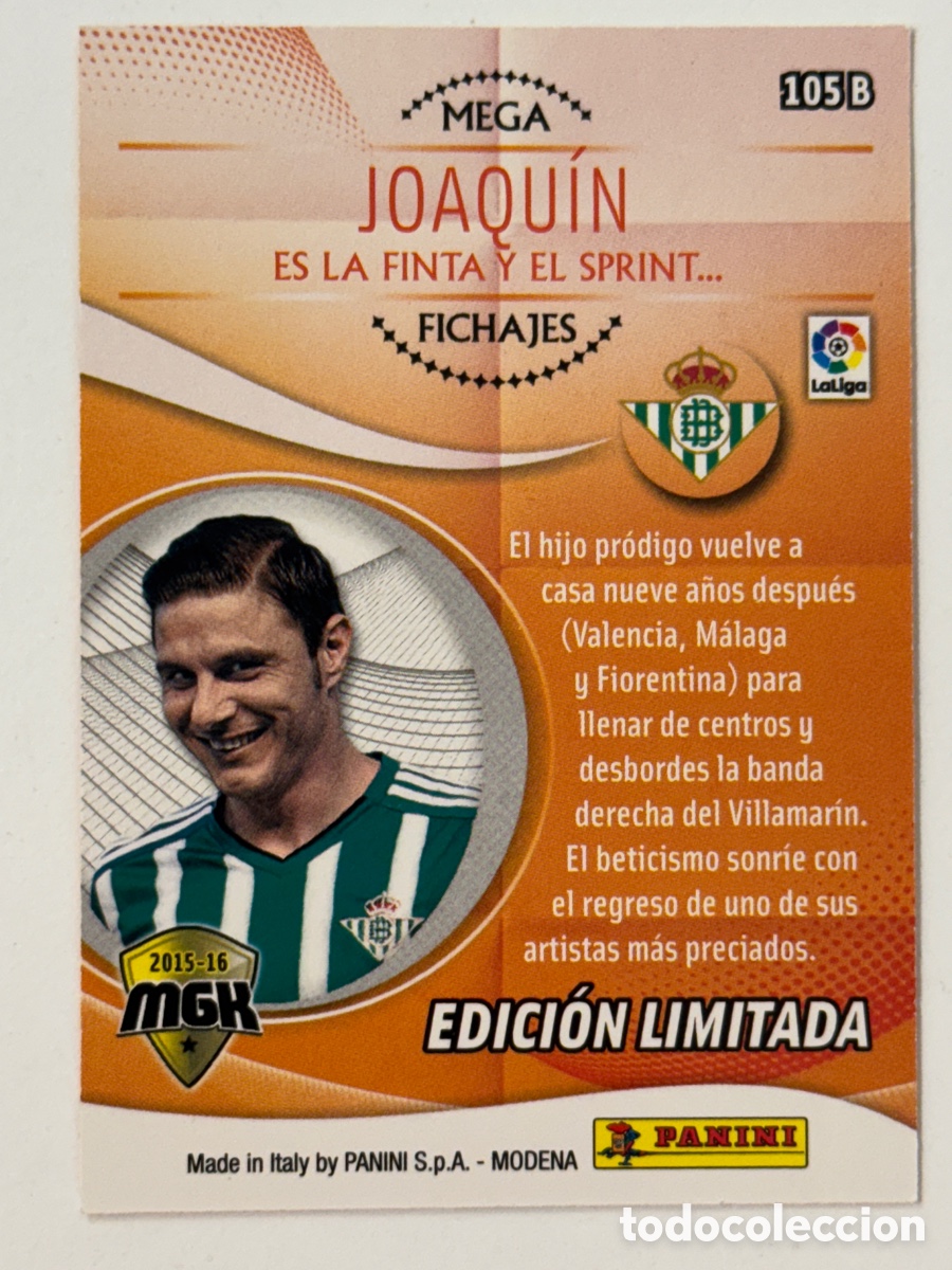 Cromos de f&uacute;tbol: Joaqu&iacute;n Edici&oacute;n Limitada Megacracks 2015/16 - Foto 2