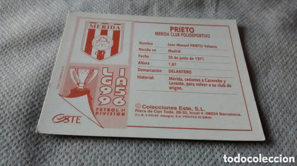 Cromos de f&uacute;tbol: 95 96 1995 1996 EDICIONES ESTE PRIETO, MERIDA - Foto 2