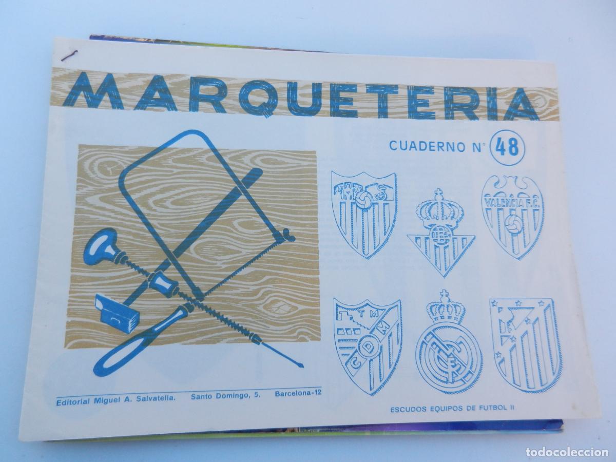 Cromos de F&uacute;tbol: MARQUETERIA CUADERNO N&ordm; 48 ESCUDOS EQUIPOS DE FUTBOL II - EDITORIAL SALVATELLA A&Ntilde;OS 70