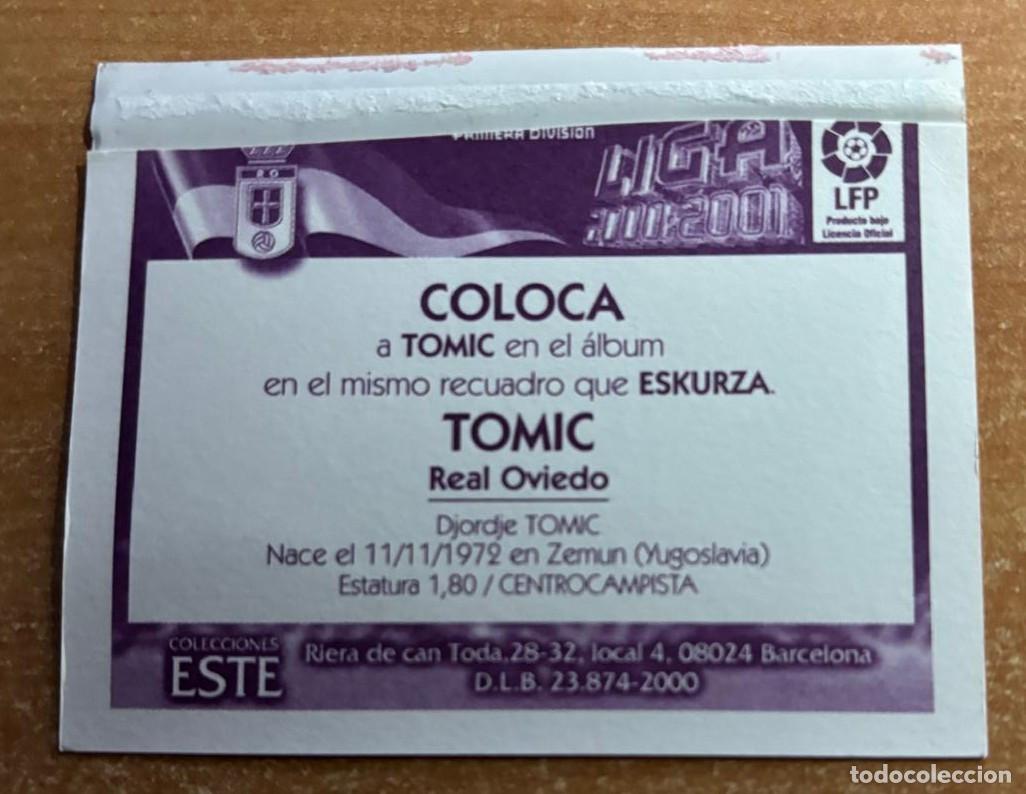 Cromos de f&uacute;tbol: EDICIONES ESTE 2000-2001 00 02 TOMIC (OVIEDO) COLOCA VENTANILLA LEER - Foto 2