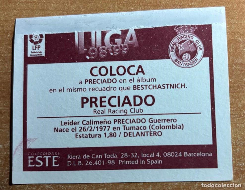 Cromos de f&uacute;tbol: EDICIONES ESTE 1998-1999 98 99 PRECIADO (RACING) COLOCA VENTANILLA LEER - Foto 2