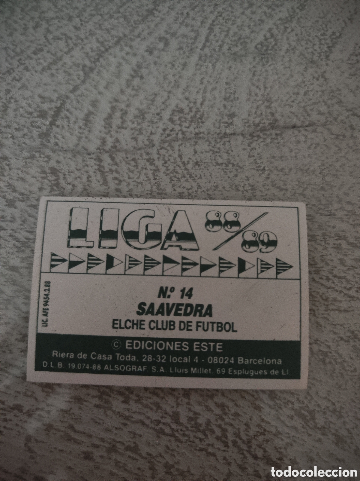 Cromos de f&uacute;tbol: Este 88 89 sin pegar Elche 14 Saavedra - Foto 2
