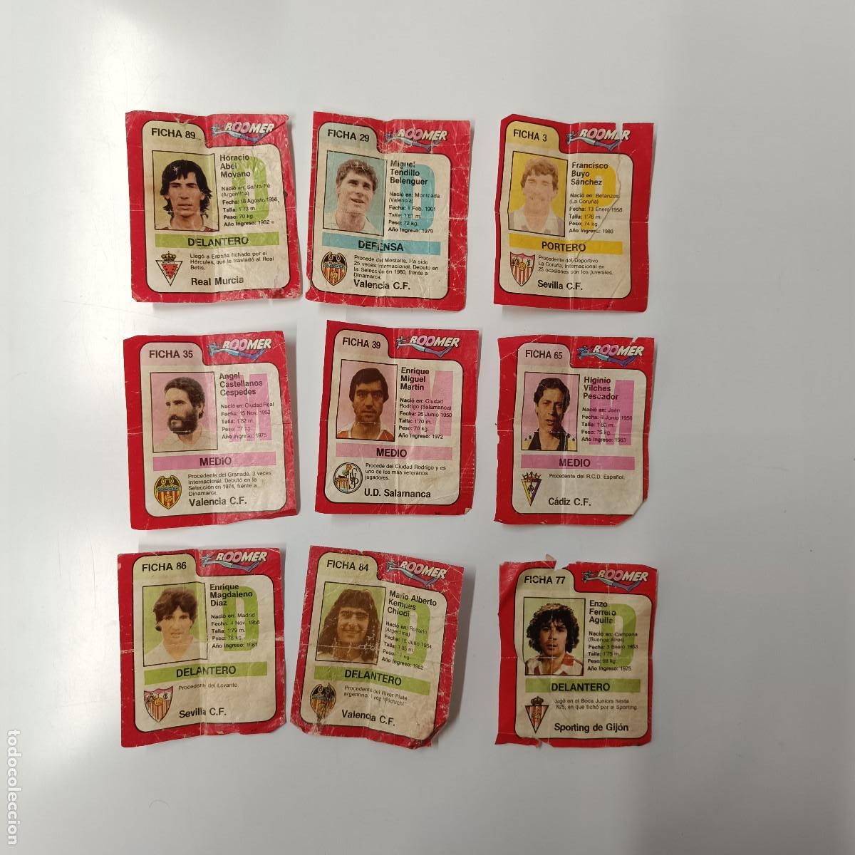 Football Stickers: LOTE 9 CROMOS FUTBOL BOOMER. SIN PEGAR. CON DEFECTOS.