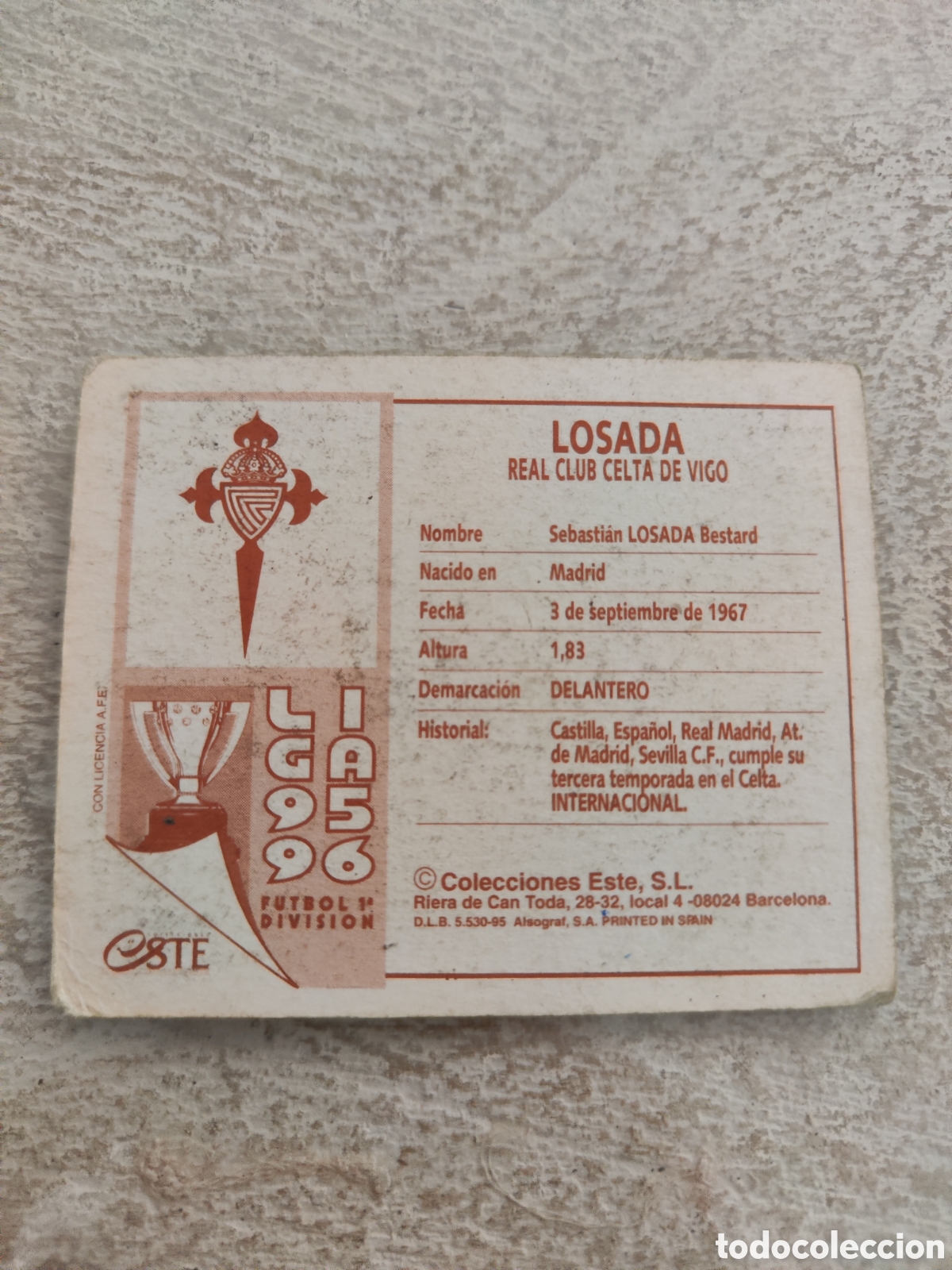 Cromos de f&uacute;tbol: Este 95 96 sin pegar Celta Losada sobado - Foto 2