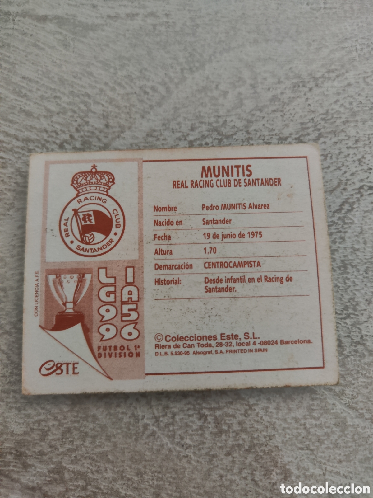 Cromos de f&uacute;tbol: Este 95 96 sin pegar Racing Santander Munitis - Foto 2