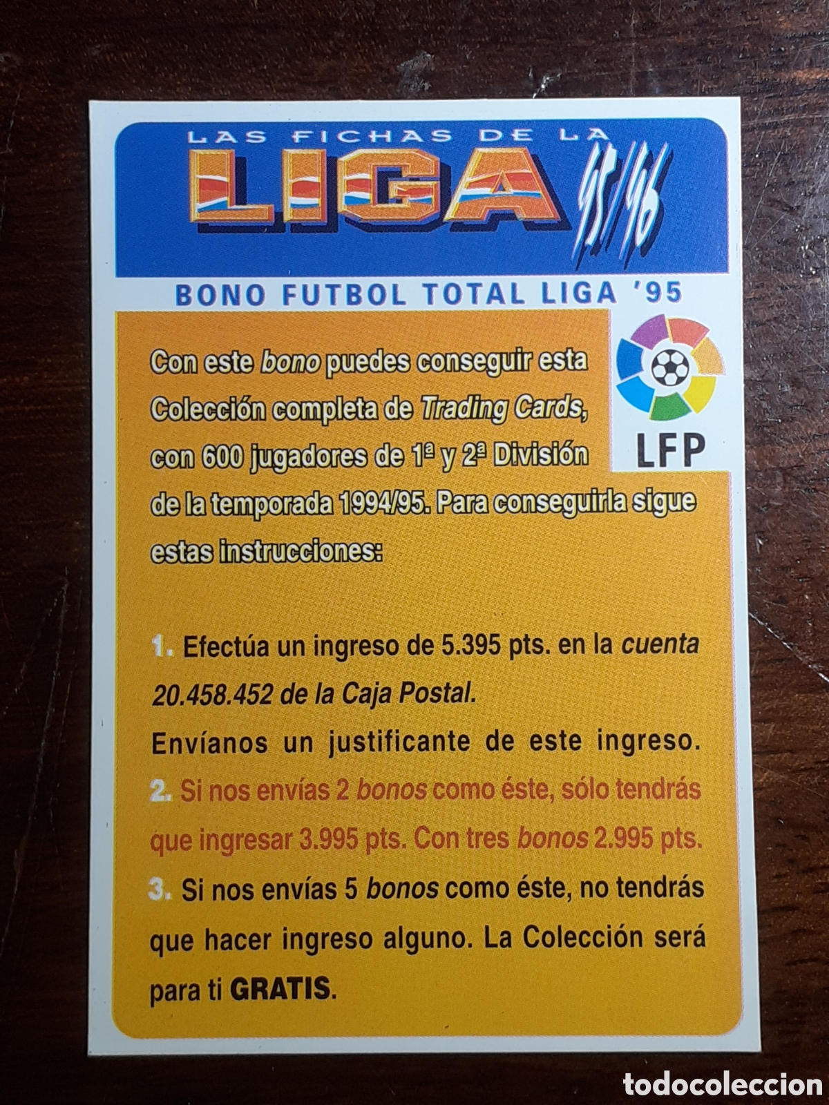 Cromos de F&uacute;tbol: MUNDICROMO - LIGA 95/96 - BONO FUTBOL TOTAL