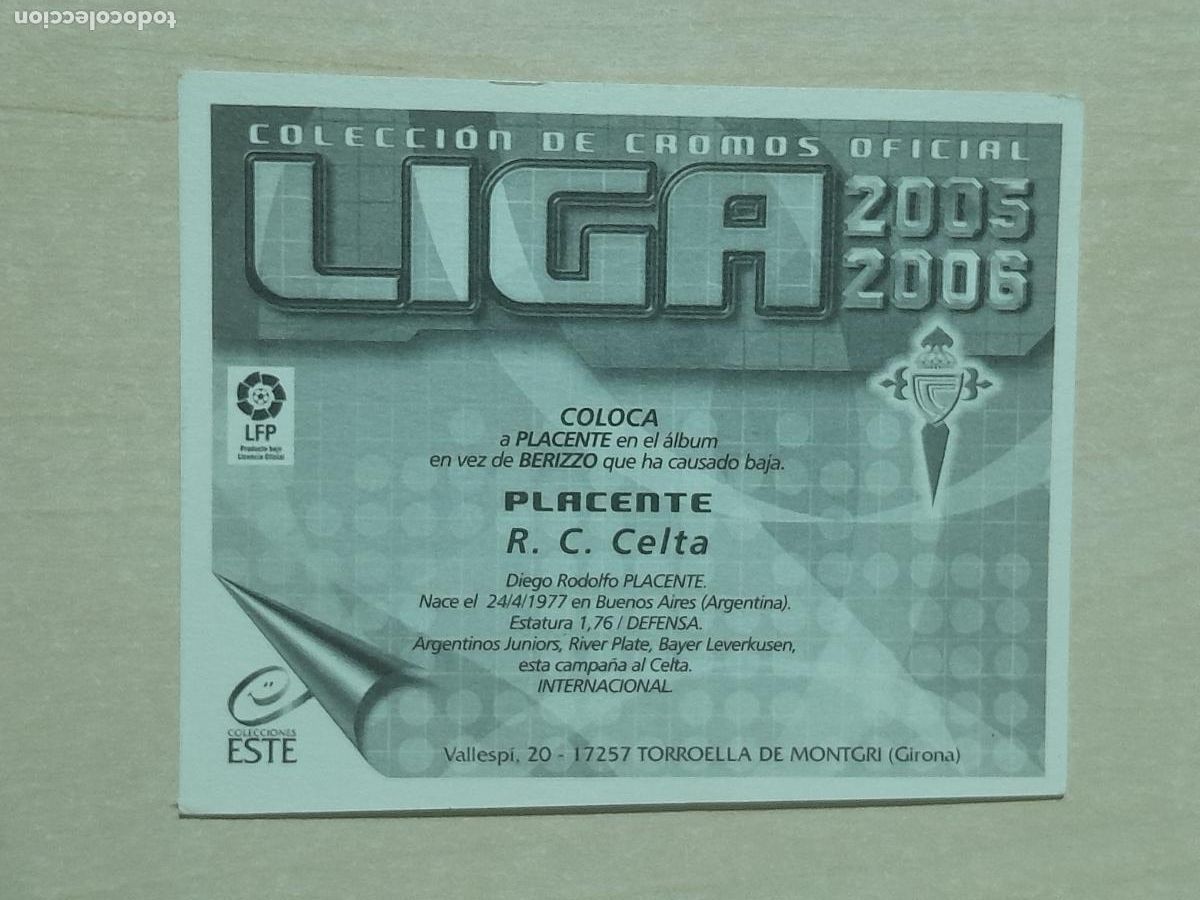 Cromos de f&uacute;tbol: EDICIONES ESTE 05 06 COLOCA PLACENTE - SIN PEGAR - Foto 2