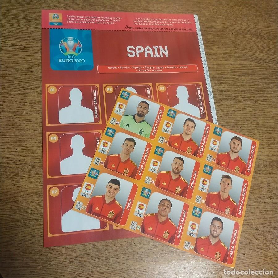 Cromos de F&uacute;tbol: 9 CROMOS IN&Eacute;DITOS + P&Aacute;GINA ADICIONAL SELECCI&Oacute;N ESPA&Ntilde;OLA UEFA EURO 2020 TOURNAMENT ED. PANINI JUG&Oacute;N