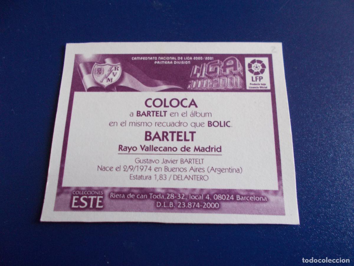 Cromos de f&uacute;tbol: ESTE 00-01 COLOCA BARTELT RAYO NUEVO SIN PEGAR - Foto 2