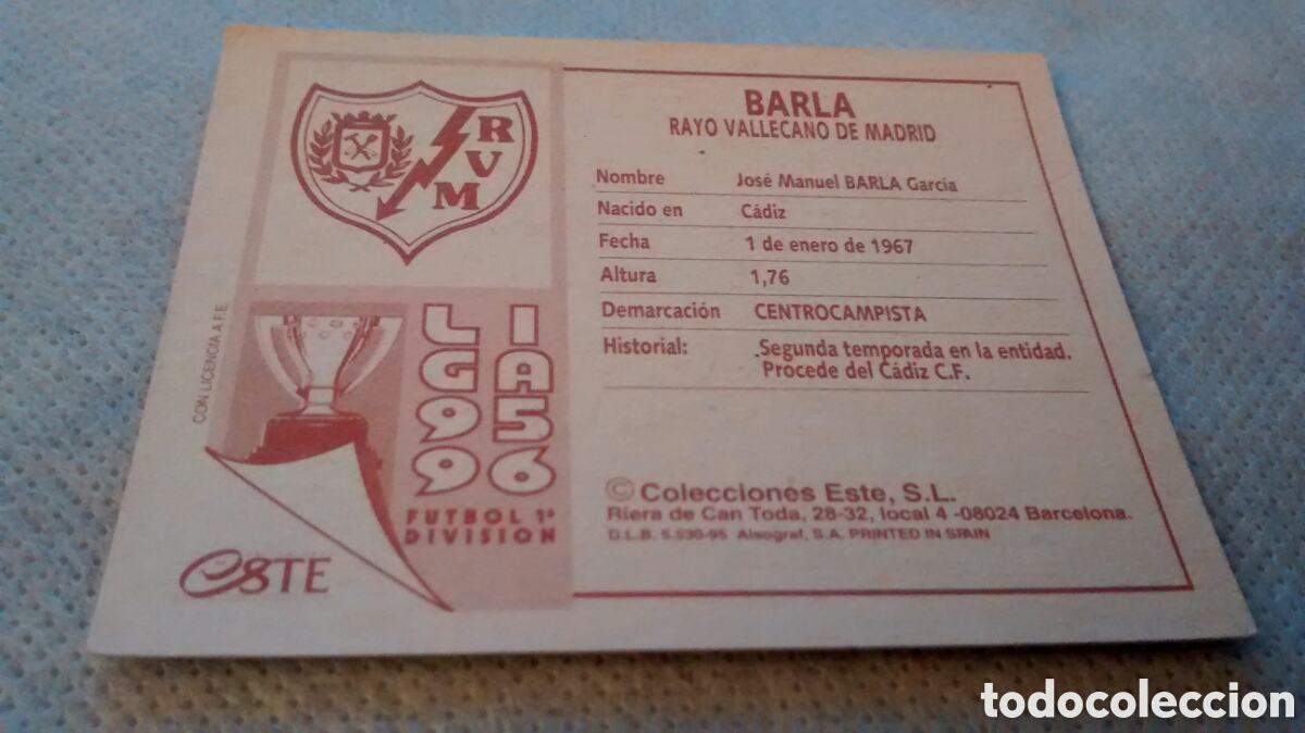 Cromos de f&uacute;tbol: 95 96 1995 1996 EDICIONES ESTE BARLA, RAYO VALLECANO - Foto 2