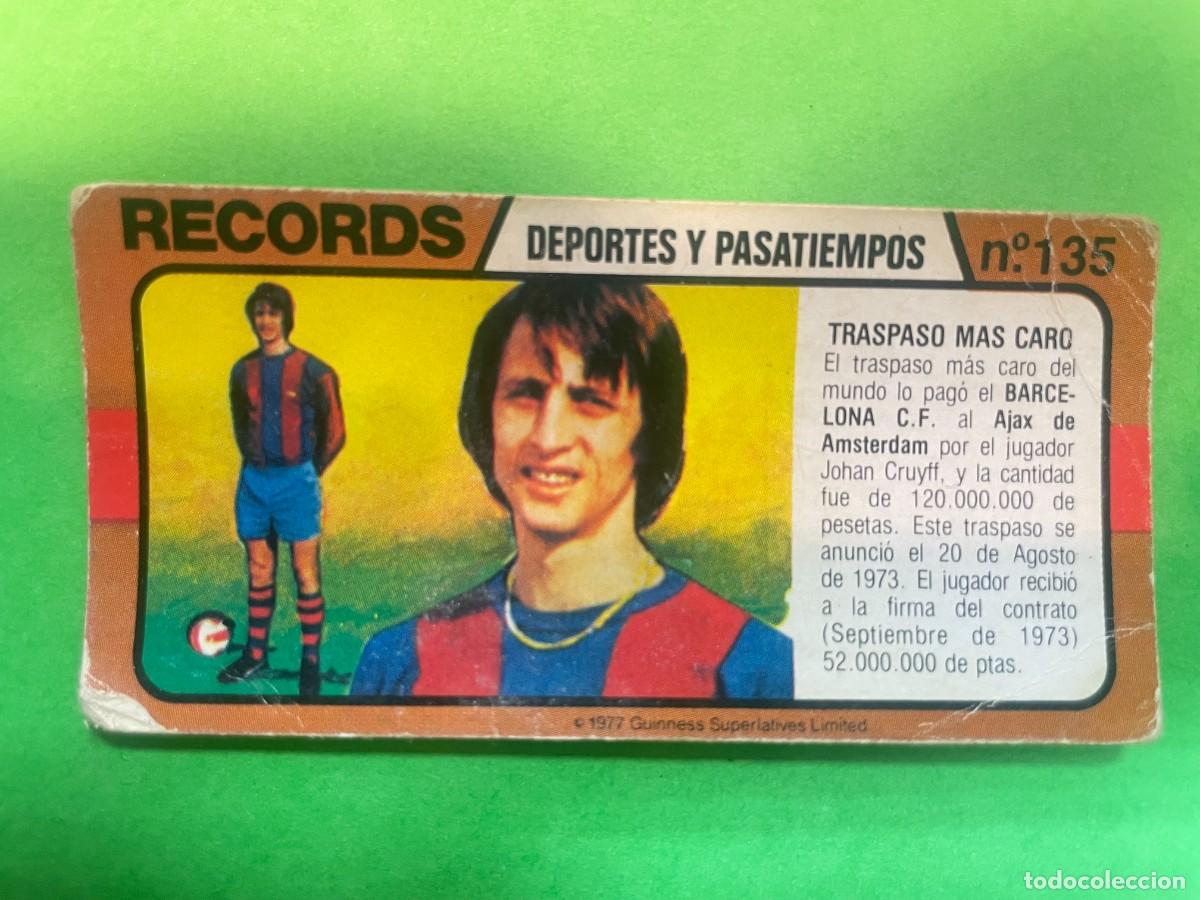 Cromos de f&uacute;tbol: Cromo BIMBO. Records N&ordm;135 . Deportes y pasatiempos. Traspaso mas caro futbol. Johan Cruyff. tdkc1