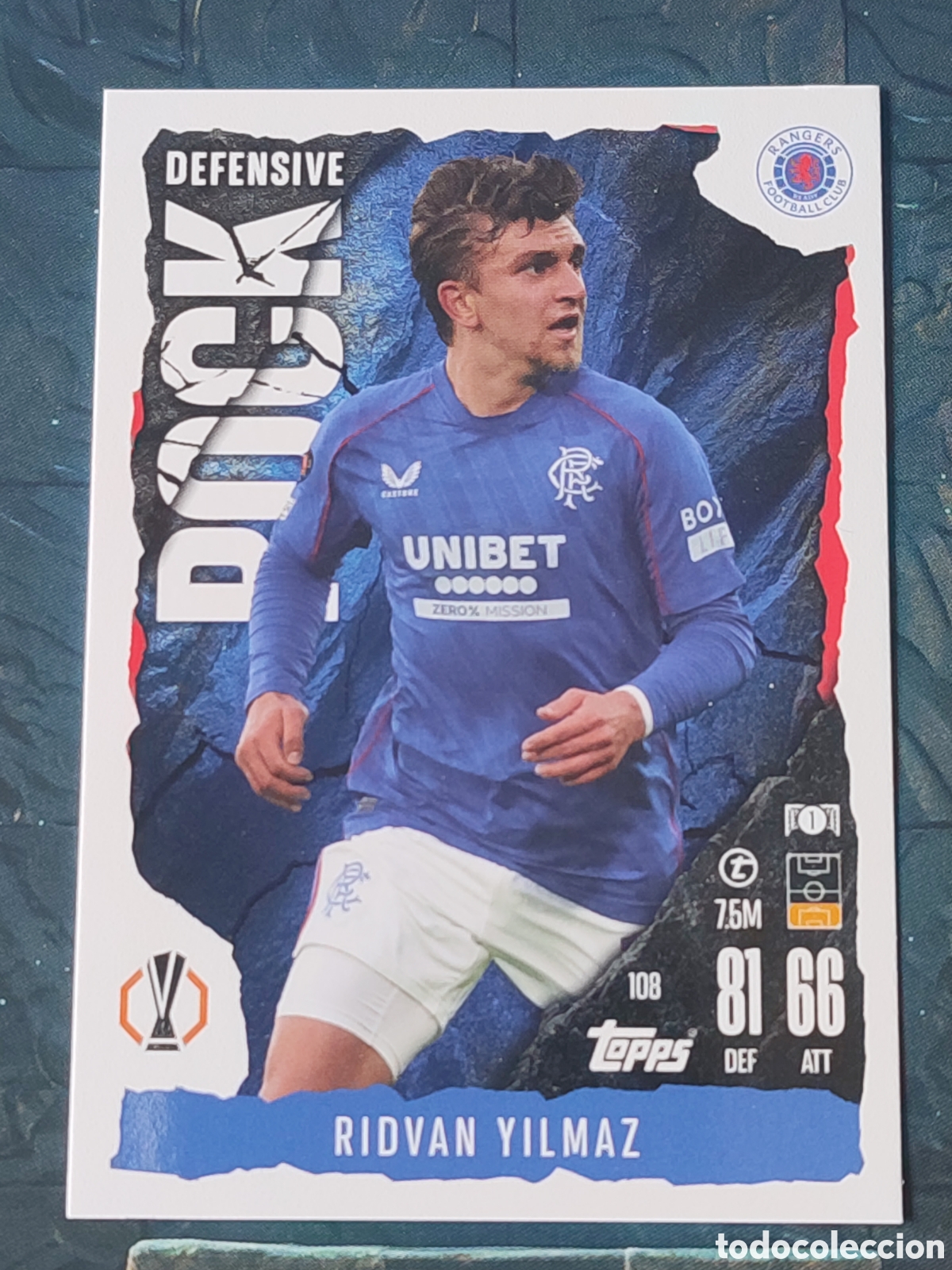 Fu&szlig;ball-Sticker: 108 Ridvan Yilmaz Rangers FC Defensive Rock Match Attax Extra 2024 2025 Topps