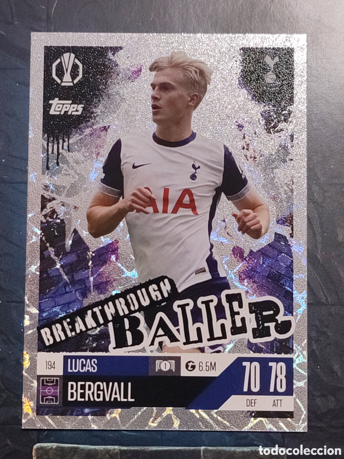 Fu&szlig;ball-Sticker: 194 Lucas Bergvall Tottenham Hotspur Breakthrough Baller Match Attax Extra 2024 2025 Topps