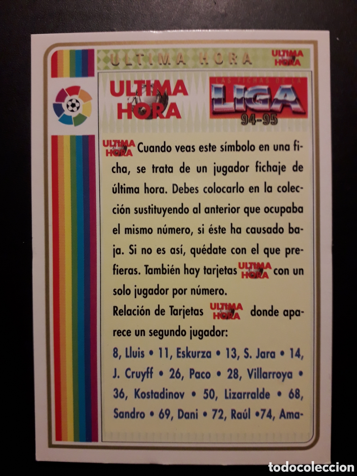 Cromos de F&uacute;tbol: &Uacute;LTIMA HORA FICHAS LIGA 1994 1995 94 95 MUNDICROMO MC PEDIDO M&Iacute;NIMO 3&euro;