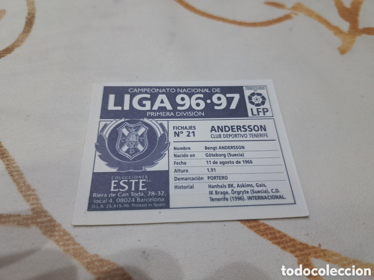 Cromos de f&uacute;tbol: Andersson Tenerife 1996 - Foto 2