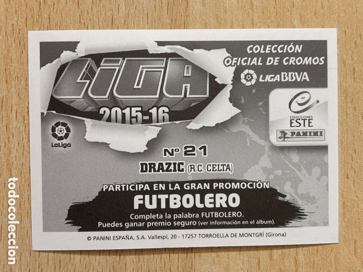 Cromos de f&uacute;tbol: # 21 Drazic RC Celta de Vigo Ediciones Este 2015-16 sin pegar - Foto 2