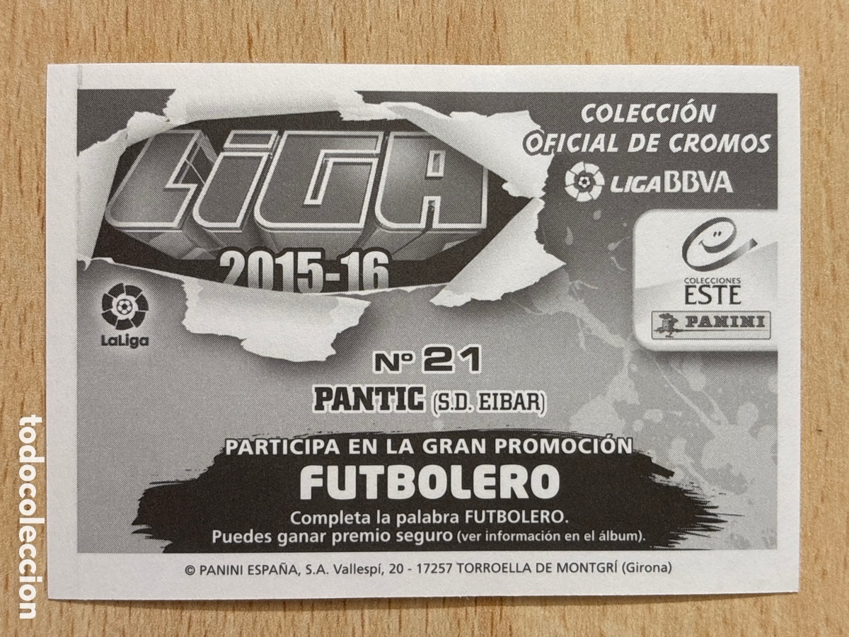 Cromos de f&uacute;tbol: # 21 Pantic SD &Eacute;ibar Ediciones Este 2015-16 sin pegar - Foto 2
