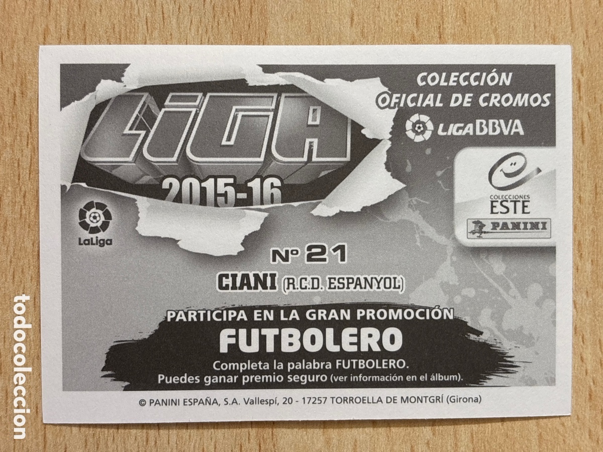 Cromos de f&uacute;tbol: # 21 Ciani RCD Espacio Ediciones Este 2015-16 sin pegar - Foto 2