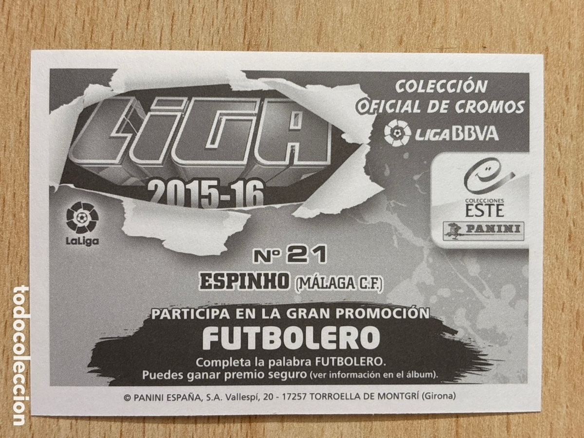 Cromos de f&uacute;tbol: # 21 Espinho Malaga CF Ediciones Este 2015-16 sin pegar - Foto 2