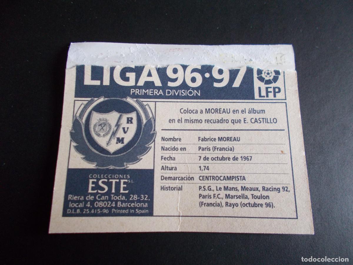 Cromos de f&uacute;tbol: ESTE 96-97 COLOCA MOREAU RAYO VENTANILLA IMPECABLE - Foto 2