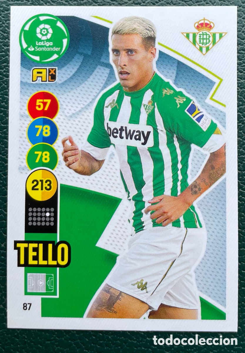 Cromos de Futebol: 87 TELLO REAL BETIS FICHAS ALBUM ADRENALYN XL 2020 2021 20 21 PANINI