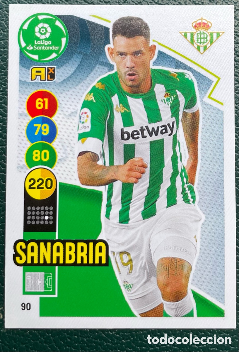 Football Stickers: 90 SANABRIA REAL BETIS FICHAS ALBUM ADRENALYN XL 2020 2021 20 21 PANINI