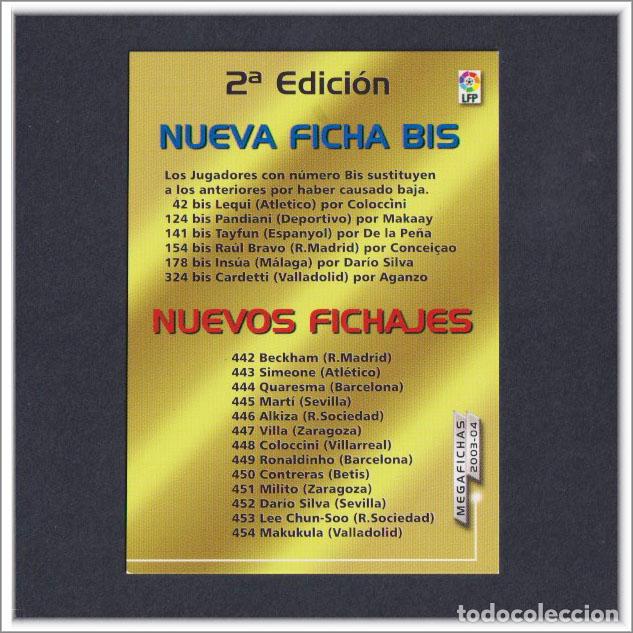 Fu&szlig;ball-Sticker: MEGAFICHAS 2003 2004 03 04 PANINI INDICE 2 SEGUNDA 2&ordf; EDICI&Oacute;N FICHAS BIS FICHAJES ALBUM MEGACRACKS