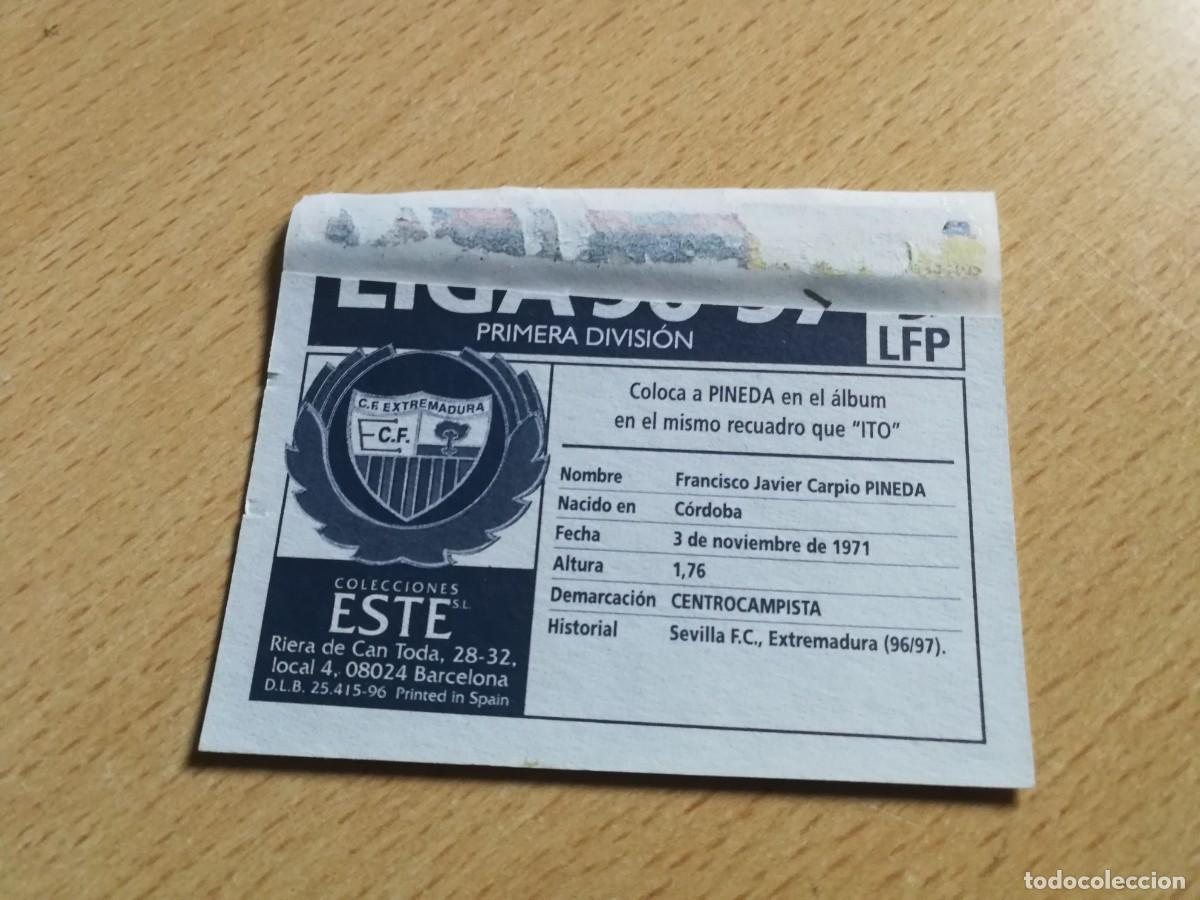Cromos de f&uacute;tbol: Pineda Coloca CF Extremadura, Editorial Este 96/97, en ventanilla - Foto 2