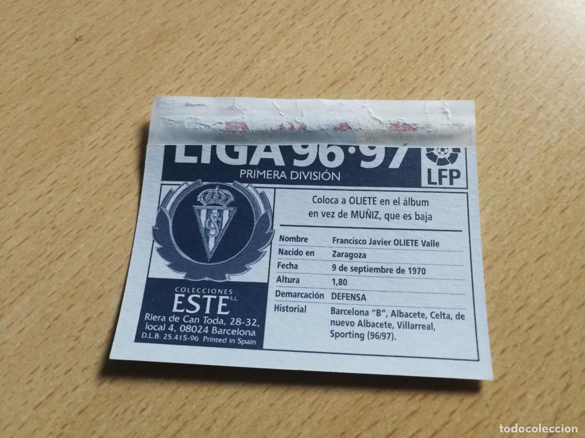 Cromos de f&uacute;tbol: Oliete Coloca Sporting de Gij&oacute;n, Editorial Este 96/97, en ventanilla - Foto 2