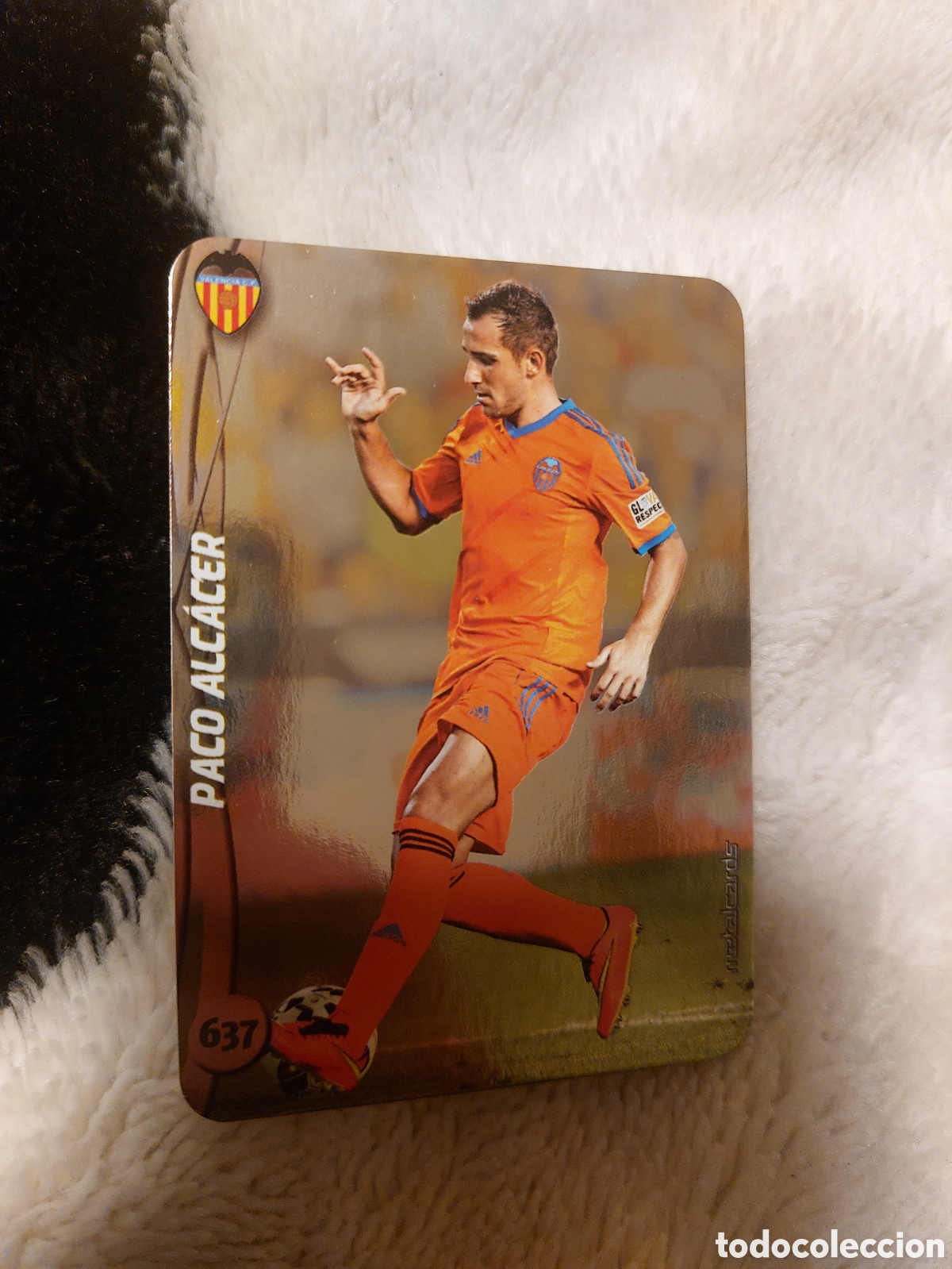 Cromos de F&uacute;tbol: 637 PACO ALCACER METALCARDS TOP BRILLO LISO VALENCIA MUNDICROMO FICHAS QUIZ LIGA 2014 2015 14 15