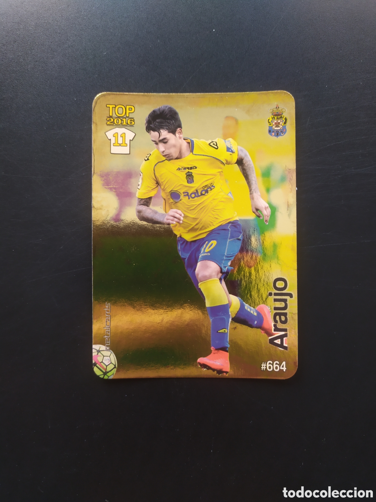 Cromos de f&uacute;tbol: Mundicromo fichas Liga 2015 2016 15 16 Araujo brillo dorado n&deg; 664 Las Palmas