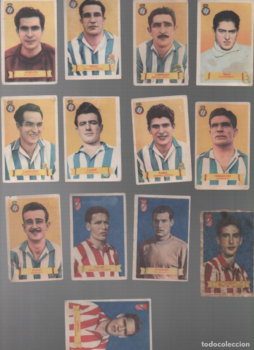 Cromos de F&uacute;tbol: LOTE DE 58 CROMOS DE FUTBOL. DIVERSOS EQUIPOS. LIGA 1949-50. CAMPEONES BRUGUERA. SIN PEGAR