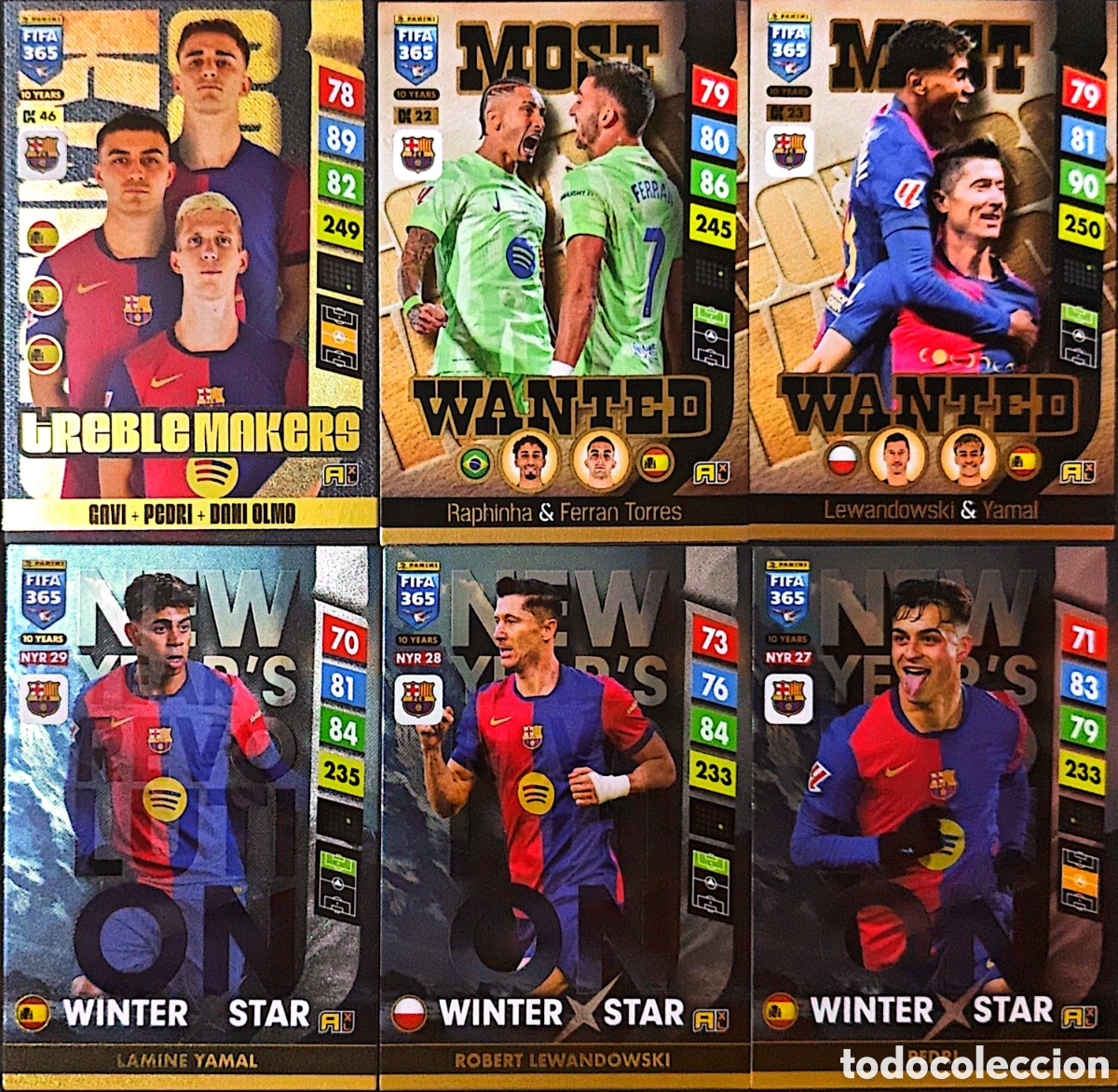 Figurine di Calcio: Lote Completo FC Barcelona - Yamal Winter Star - 6 Cards - PANINI Adrenalyn FIFA 365 2025 UPDATE