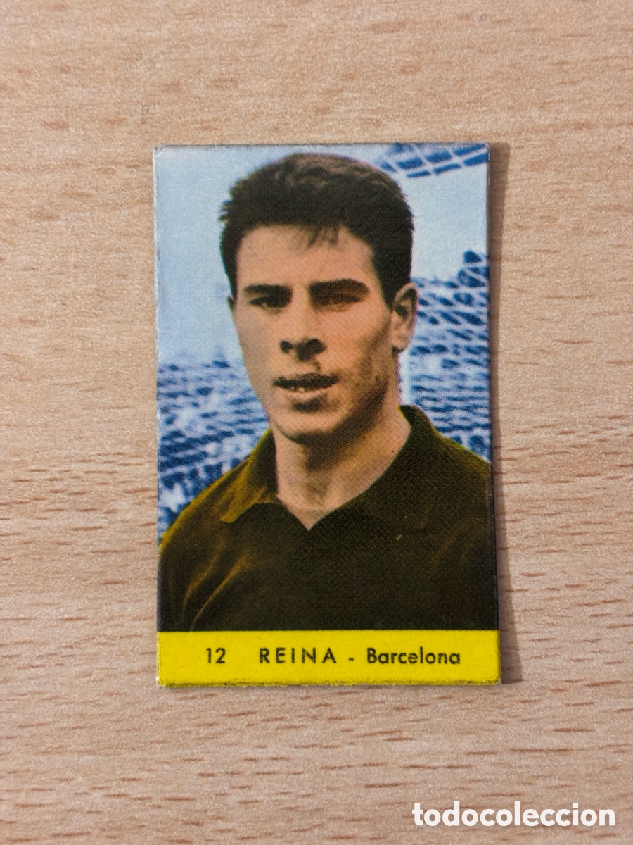 Football Stickers: # 12 Reina Barcelona. Figuras del deporte. Ed. M. Ram&iacute;rez 1968 sin pegar