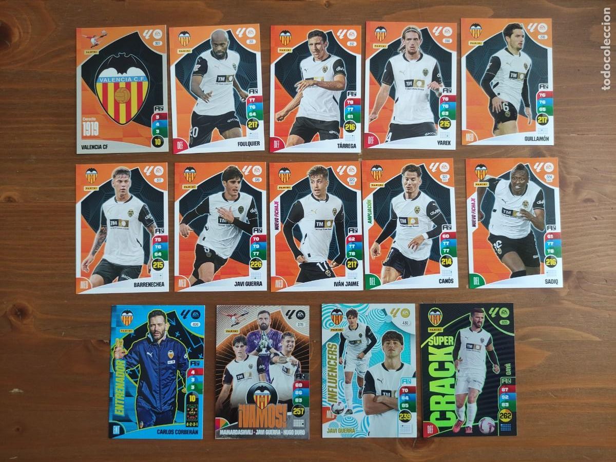 Football Stickers: ADRENALYN XL 2024-25. LOTE 14 CARTAS. VALENCIA. SIN REPETIR. NUEVAS DE SOBRE