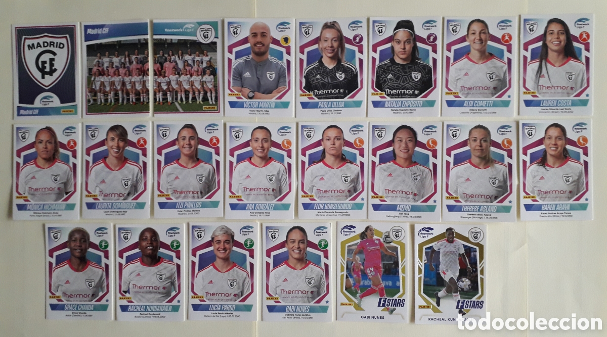 Figurine di Calcio: 22 CROMOS MADRID CFF LIGA F FEMENINA 2022 2023 22 23 PANINI EQUIPO B&Aacute;SICO Y STARS SIN PEGAR