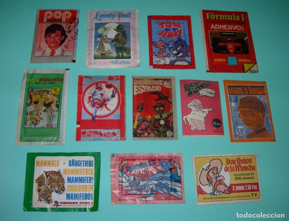 Cromos de f&uacute;tbol: LOTE DE 12 SOBRES DE CROMOS SIN ABRIR - MUNDIAL F&Uacute;TBOL ESPA&Ntilde;A 82 - CICLISMO - COMANDO G - ETC -