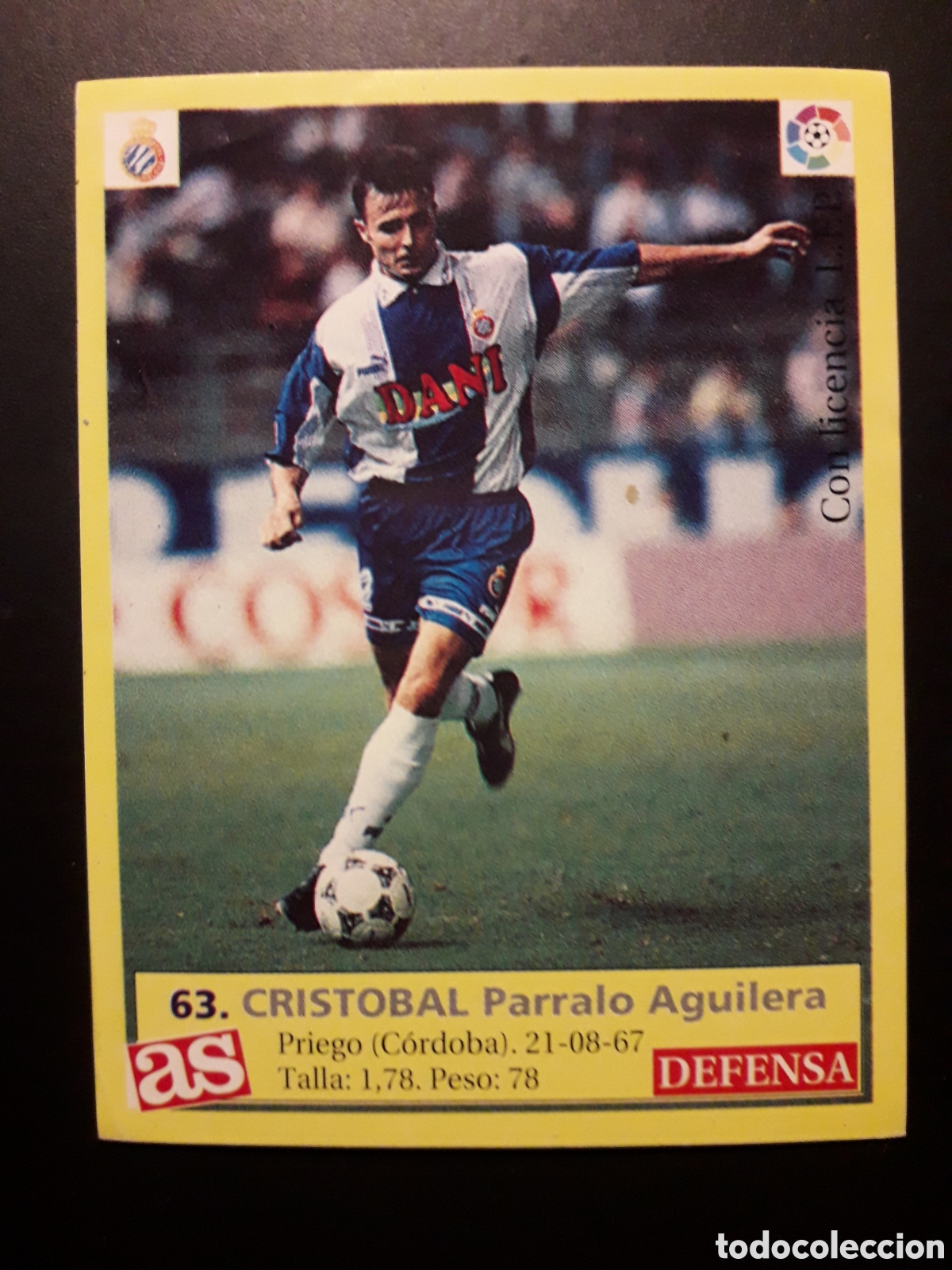 Cartes &agrave; collectionner de Football: CRIST&Oacute;BAL RCD ESPA&Ntilde;OL N&deg; 63 DIARIO AS LIGA 1995 1996 95 96 SIN PEGAR PEDIDO M&Iacute;NIMO 3&euro;