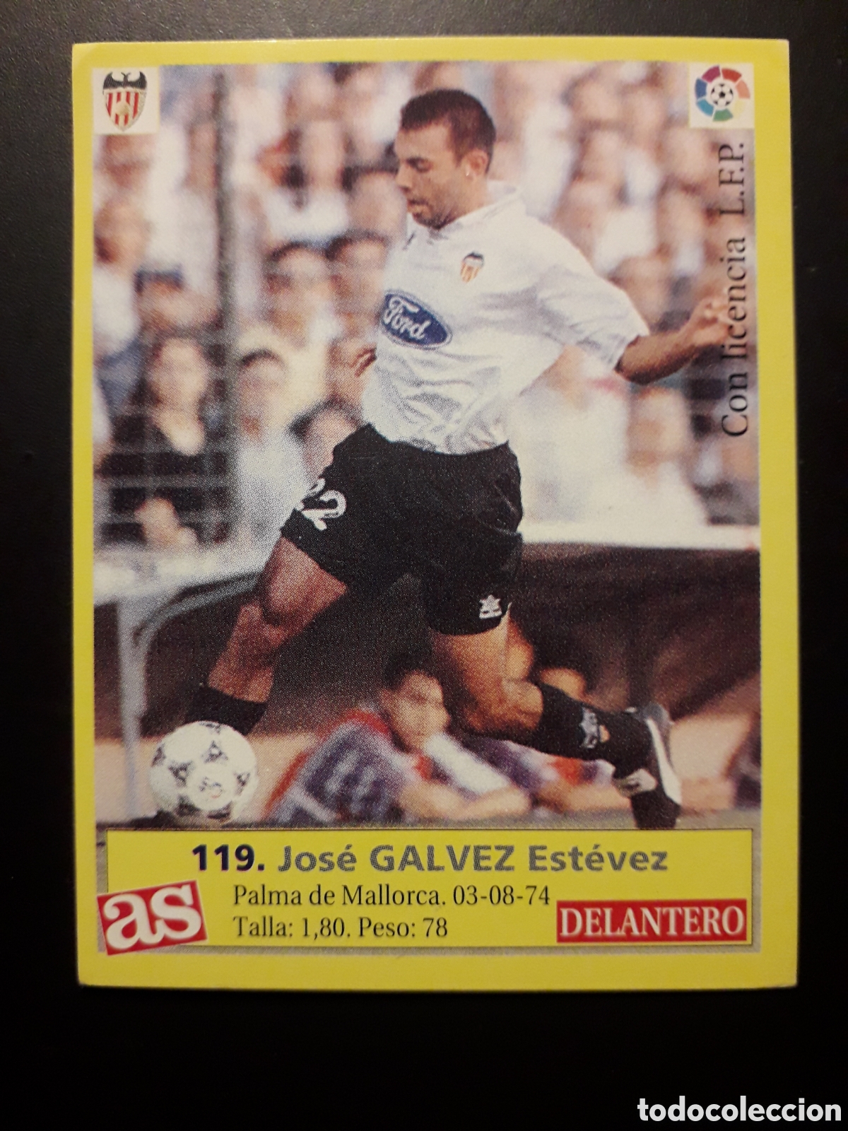 Football Stickers: G&Aacute;LVEZ VALENCIA CF N&deg; 119 DIARIO AS LIGA 1995 1996 95 96 SIN PEGAR PEDIDO M&Iacute;NIMO 3&euro;