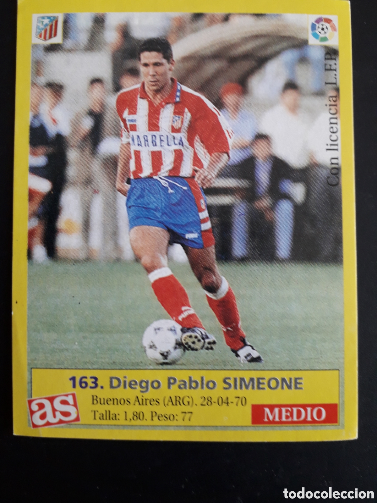 Football Stickers: SIMEONE AT MADRID N&deg; 163 DIARIO AS LIGA 1995 1996 95 96 SIN PEGAR PEDIDO M&Iacute;NIMO 3&euro;
