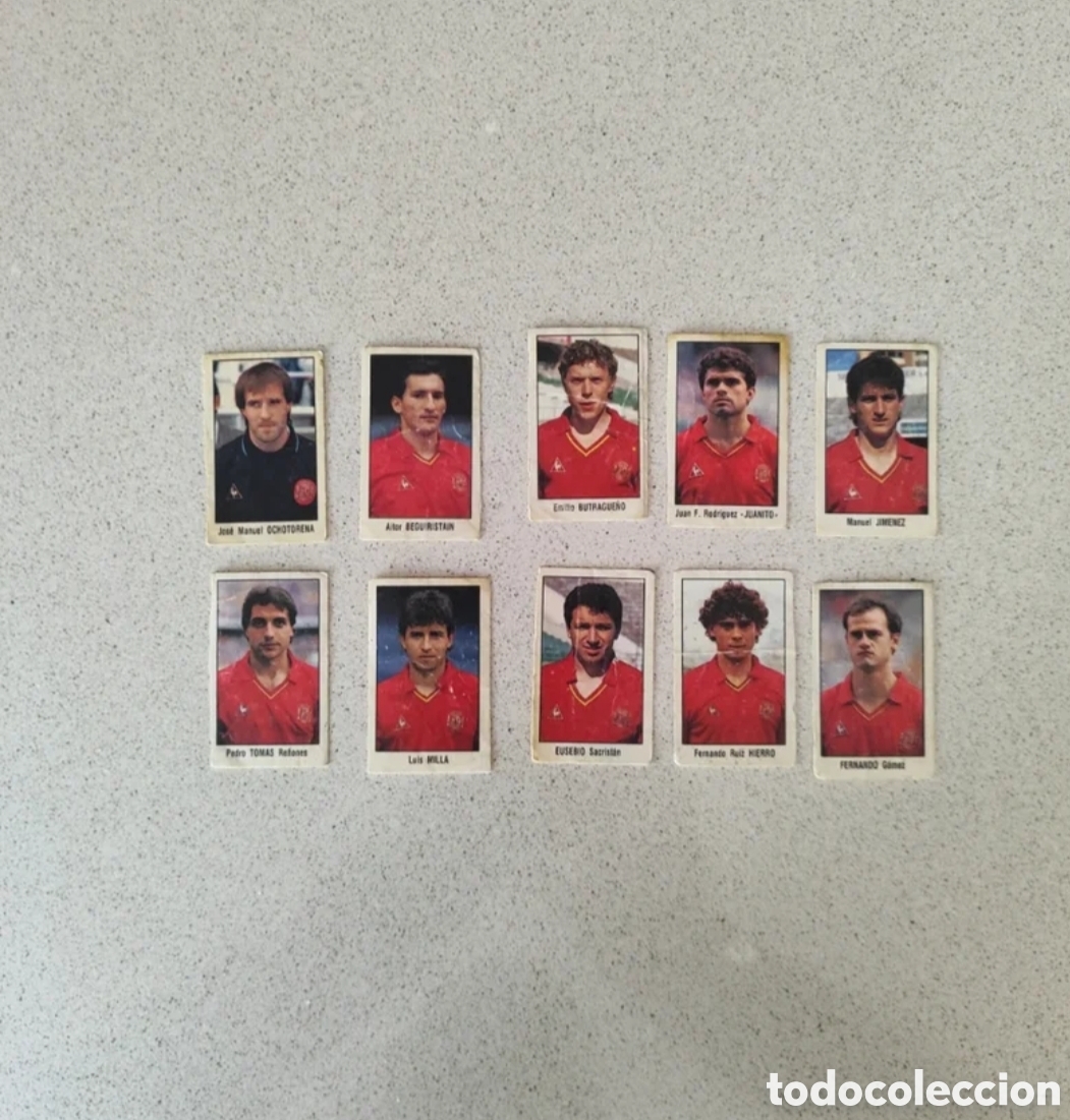 Football Stickers: LOTE 10 CROMOS SELECCI&Oacute;N ESPA&Ntilde;OLA MUNDIAL ITALIA 90. OBSEQUIO REVILLA