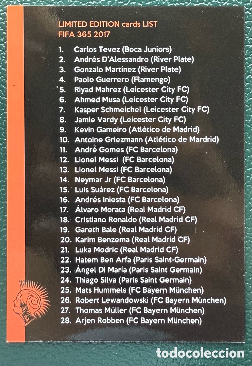 Fu&szlig;ball-Sticker: LIMITED EDITION CARDS LIST FIFA 365 2017 FANTOP